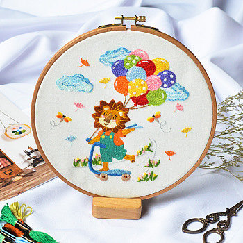DIY Display Decoration Embroidery Kit, Including Embroidery Needles & Thread, Cotton Fabric, Lion Pattern, 177x165mm