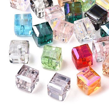 Faceted Transparent Glass Beads, Cube, Mixed Color, 7x7x7mm, Hole: 1.4mm