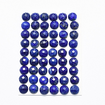 Natural Lapis Lazuli Cabochons, Faceted, Half Round, 8x3.5~4mm