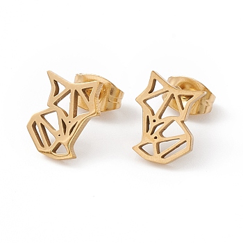 304 Stainless Steel Origami Fox Stud Earrings for Women, Golden, 10x8mm, Pin: 0.7mm
