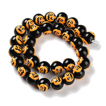 Halloween Themed Handmade Lampwork Beads Strands, with Enamel, Round, Pumpkin, 12mm, Hole: 1.5mm, about 30pcs/strand, 13.58 inch(34.5cm)