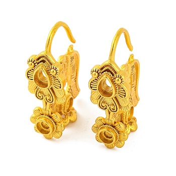 Flower Brass Earring Hooks with Round Tray, Lead Free & Cadmium Free, Golden, 32x11mm, Hole: 1mm, Pin: 1.5mm