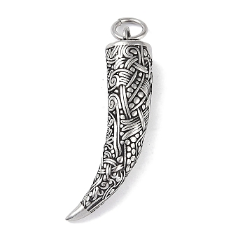 Viking 316 Surgical Stainless Steel Big Pendants, with Jump Ring, Wolf Tooth Charm, Antique Silver, 52.5x12x12mm, Hole: 6.5mm