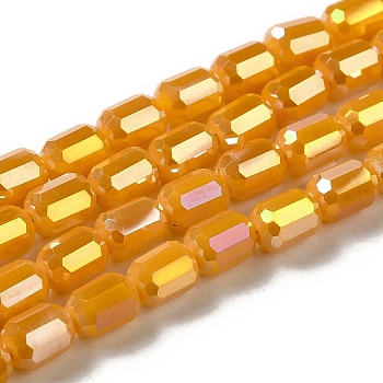 Electroplate Glass Beads Strands, Faceted, AB Color, Column, Dark Orange, 4x6mm, Hole: 1mm, about 80pcs/strand, 18.11''(46cm)
