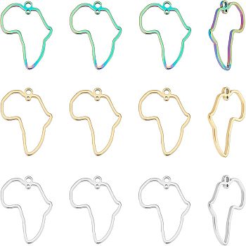 12Pcs 3 Colors Africa Map 304 Stainless Steel Connector Charms, Laser Cut, Mixed Color, 26x20x1.5mm, Hole: 0.8~1.8mm, 4pcs/color