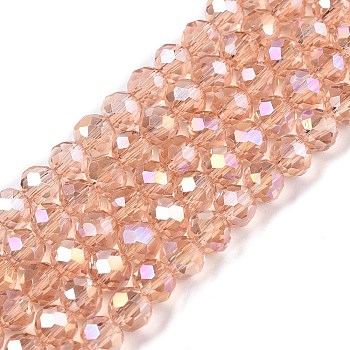 Electroplate Glass Beads Strands, AB Color Plated, Faceted, Rondelle, Misty Rose, 4x3mm, Hole: 0.4mm, about 113~115pcs/strand, 16.14~16.34 inch(41~41.5cm)