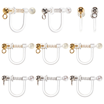 20Pcs 2 Colors Plastic Clip-on Earring Findings, with Shell Pearl & 316 Surgical Stainless Steel Findings & Loops, Golden & Stainless Steel Color, 17.5x11.5x3mm, Hole: 1.4mm, 10Pcs/color