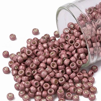 TOHO Round Seed Beads, Japanese Seed Beads, Frosted, (553F) Matte Galvanized Pink, 8/0, 3mm, Hole: 1mm, about 220pcs/10g