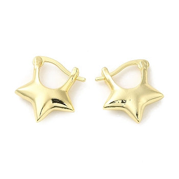 Rack Plating Brass Star Hoop Earrings for Women, Cadmium Free & Lead Free, Real 18K Gold Plated, 17x16x4.5mm