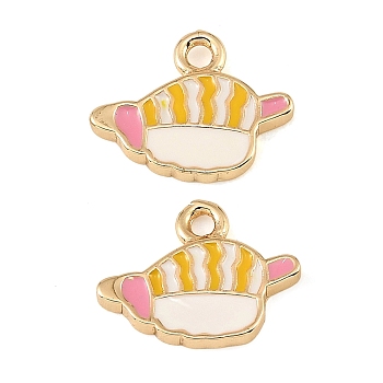 Brass Enamel Pendants, Sushi Charms, Golden, Yellow, 12x15x2mm, Hole: 1.6mm