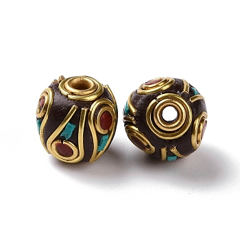 Handmade Indonesia Beads, with Brass Findings, Antique Golden, Rondelle, Dark Turquoise, 11x11mm, Hole: 1.8mm