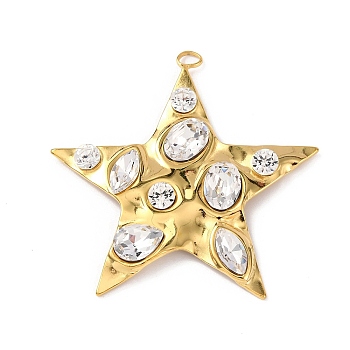 304 Stainless Steel Cubic Zirconia Pendants, Golden, Star, 42.5x42.5x5mm, Hole: 2x3mm