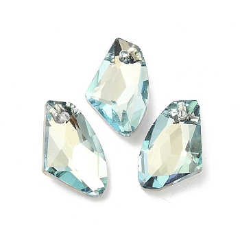 Electroplated Glass Pendants, Back Plated, Faceted, Polygon, Light Blue, 19x11x5mm, Hole: 1.2mm