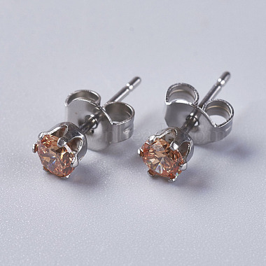 Cubic Zirconia Stud Earrings(EJEW-I209-09-4mm)-2