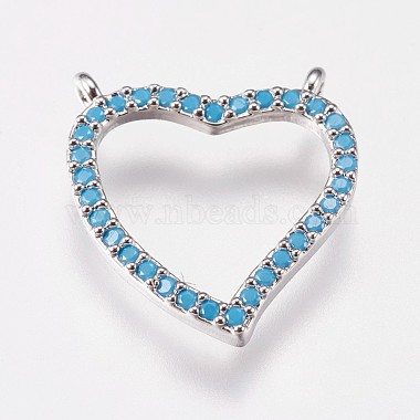 Platinum DeepSkyBlue Heart Brass+Cubic Zirconia Pendants
