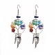 Natural & Synthetic Mixed Gemstone Chips Tree of Life with Alloy Feather Chandelier Earrings(EJEW-JE05213)-3
