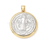 Religion Brass Pendants, Round with Saint Charms, Real 16K Gold Plated, 28x25x5mm, Hole: 4.5x3.5mm(KK-E799-09A-GP)