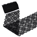 1Pc Spandex with Nylon Lace Edge Trim Ribbon, for Cloth Dress Sewing Accessories, with 1Pc Cardboard Display Card, Black, 7-1/2 inch(190mm), about 10.00 Yards(9.14m)/Set(OCOR-FG0003-45B)