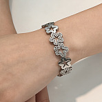Hollow Flower 304 Stainless Steel Bangles for Women, Rhinestone Hinged Bangles, Stainless Steel Color, Flower, Inner Diameter: 1.93x2.32 inch(4.9x5.9cm)(BJEW-A166-02P)