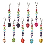 Dyed Synthetic Turquoise Halloween Skull Pendants Decorations, with Alloy Lobster Claw Clasps, Platinum, Mixed Color, 61mm(HJEW-JM03902-S)