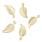 Brass Pendants, Cadmium Free & Lead Free, Leaf, Real 24K Gold Plated, 14x6x0.5mm, Hole: 0.9mm(KK-O131-16G)