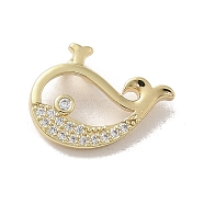 Brass Micro Pave Clear Cubic Zirconia Pendants, Long-Lasting Plated, Whale, Golden, 12x16.5x2mm, Hole: 2x2mm(KK-M275-50G)