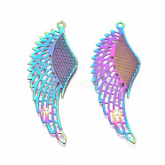 304 Stainless Steel Pendants, Ion Plating(IP), Wing, Rainbow Color, 50.5x18.5x0.3mm, Hole: 1.5mm(STAS-T061-06A)
