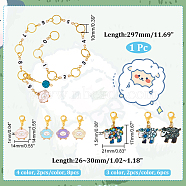 Knitting Row Counter Chains & Locking Stitch Markers Kits, with Sheep Alloy Enamel Pendant and Acrylic Beads, Mixed Color, 2.6~29.7cm, 15pcs/set(HJEW-AB00510)