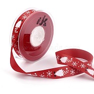 Polyester Ribbon, Single Face Printed, for Christmas Gift Wrapping, Party Decorate, Father Christmas & Snowflake Pattern, Red, 3/4 inch(20mm), 100 yards/roll(91.44m/roll)(SRIB-B002-05B)