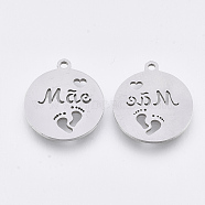 Non-Tarnish 201 Stainless Steel Pendants, Laser Cut Pendants, Flat Round with Foot & Heart & Word Mae, Stainless Steel Color, 17x15x1mm, Hole: 1.4mm(STAS-T044-145P)