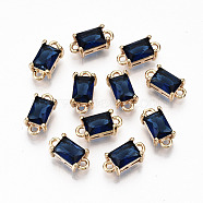 Transparent Glass Links Connectors, with Light Gold Tone Brass Findings, Long-Lasting Plated, Cadmium Free & Lead Free, Rectangle, Prussian Blue, 12x6x4.5mm, Hole: 1.4mm(GLAA-S179-23A-RS)
