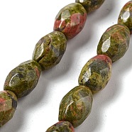 Natural Unakite Beads Strands, Faceted Rice, 12.5x8mm, Hole: 1.2mm, about 16pcs/strand, 7.68''(19.5cm)(G-P520-C01-01)