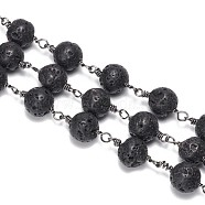 3.28 Feet Handmade Natural Lava Rock Beaded Chains, Unwelded, with Brass Findings, Round, Gunmetal, 6mm(X-CHC-F007-01-6mm)
