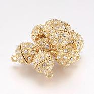 Alloy Rhinestone Magnetic Clasps with Loops, Oval, Golden, 19.5x12mm, Hole: 1.5mm(RB-H116-3-G-1)