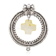 Ring Antique Silver Plated Alloy Links connectors, with Acrylic Cross Charms, Light Yellow, 59x49x10mm, Hole: 2mm(PALLOY-J643-01AS)