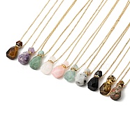Openable Faceted Natural & Synthetic Mixed Stone Perfume Bottle Pendant Necklaces for Women, 304 Stainless Steel Cable Chain Necklaces, Golden, 18.54 inch(47.1cm)(NJEW-F296-02G)