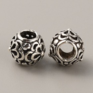 Tibetan Style Alloy European Beads, Large Hole Beads, Rondelle with Flower, Antique Silver, 10.5x9mm, Hole: 4mm(FIND-TAC0002-065B-03)