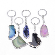 Platinum Plated Natural Agate Keychain, with Iron Findings, Nuggets, Mixed Color, 106~117mm(KEYC-S252-07)