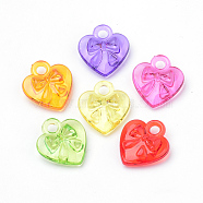 Transparent Acrylic Charms, Heart with Bowknot, Mixed Color, 17.5x16x6mm, Hole: 2.5mm, about 780pcs/500g(TACR-S144-57)