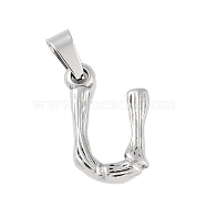 Non-Tarnish 304 Stainless Steel Pendants, Bamboo Style, Stainless Steel Color, Letter.U, 19x13x3mm, Hole: 3x7mm(STAS-F235-01P-U)