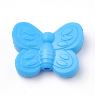 Food Grade Eco-Friendly Silicone Focal Beads, Chewing Beads For Teethers, DIY Nursing Necklaces Making, Butterfly, Deep Sky Blue, 20x25x6mm, Hole: 2mm(SIL-N001-01C)