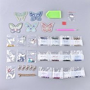 DIY Diamond Painting Stickers Kits For Key Chain Making, with Diamond Painting Stickers, Resin Rhinestones, Diamond Sticky Pen, Lobster Clasps, Chain, Tray Plate and Glue Clay, Butterfly, Mixed Color, 61x80x2mm(DIY-R076-009)