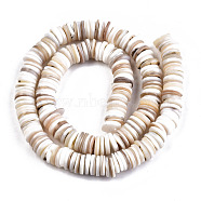 Natural Freshwater Shell Beads Strands, Disc/Flat Round, Heishi Beads, Shell Shards, Wheat, 9~10x1~2.5mm, Hole: 0.7mm, about 196pcs/Strand, 15.04 inch(38.2cm)(X-SHEL-N003B-02)