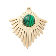 Ion Plating(IP) 304 Stainless Steel Pendants with Synthetic Malachite, Fan, Golden, 27x24.5x5.5mm, Hole: 1.4mm(STAS-K237-11G)