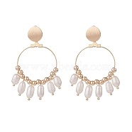 Natural Pearl Dangle Stud Earrings, Brass Big Ring Drop Earrings for Women, Golden, 59mm, Pin: 0.7mm(EJEW-TA00069)