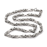 201 Stainless Steel Column & Rectangle Links Chain Necklace, with 304 Stainless Steel Clasps, Stainless Steel Color, 23.19 inch(58.9cm)(NJEW-F222-36P)