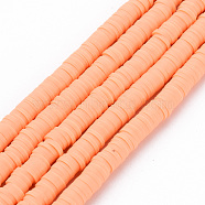 Handmade Polymer Clay Bead Strands, Heishi Beads, Disc/Flat Round, Light Salmon, 6x0.5~1mm, Hole: 2mm, about 320~447pcs/strand, 15.74 inch~16.92 inch(CLAY-T002-6mm-46)