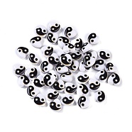 Opaque Acrylic Bead, Heart with Yin-yang, Black, 8.5x8.5x4mm, Hole: 1.5mm(OACR-H114-01)