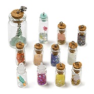 Glass Bottle Pendants, Wishing Bottle Charms with Resin/Acrylic/Dried Flower Inside, Mixed Color, 30~45x11~21.5mm, Hole: 2~4.8mm(GLAA-XCP0001-19)
