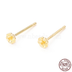 925 Sterling Silver Stud Earring Findings, for Half Drilled Beads, Flower, Golden, 3.5x3.5mm, Pin: 0.7mm(STER-P047-07G)